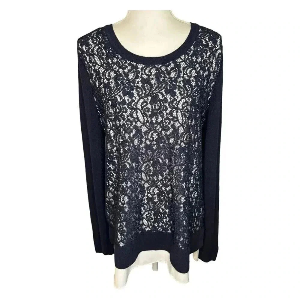 Simply Vera Vera Wang Women’s Large Navy & White Lace Overlay Sweater